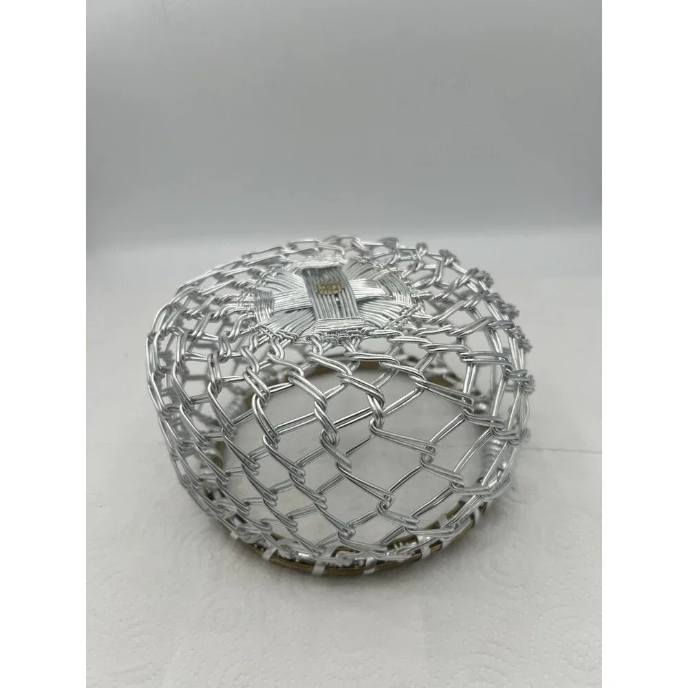 Vintage Brutalist WireBasket Woven Aluminum & Brass Mid-Century MCM Bowl 6.5